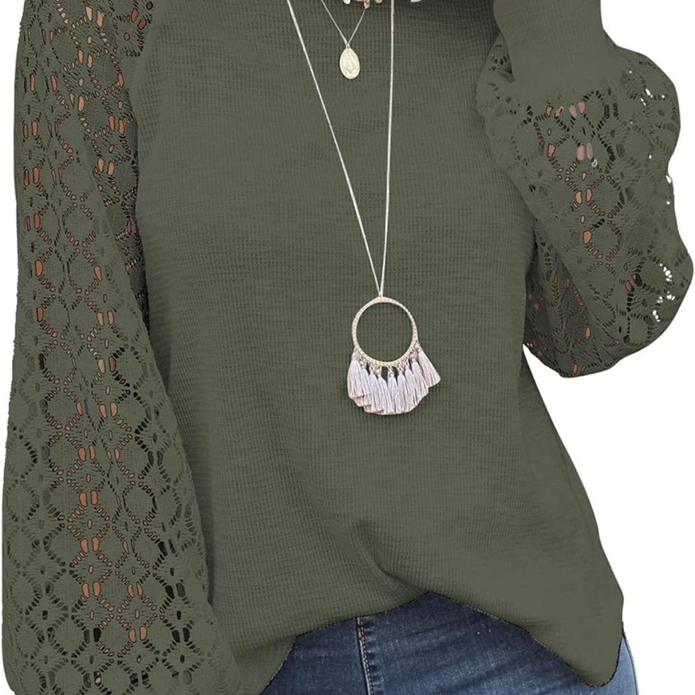 Women’s Long Sleeve Top Lace Casual Loose Blouse